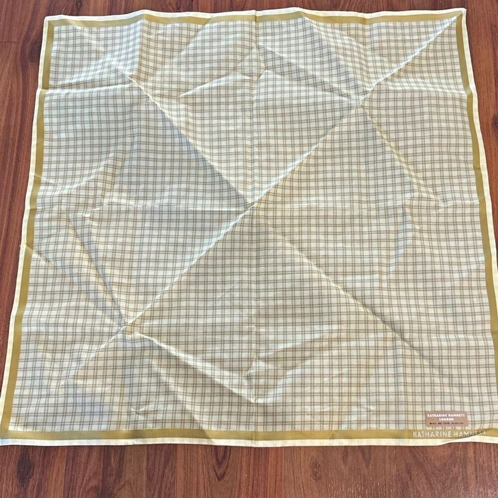 NWT Katherine Hamnett London pale yellow checkered cotton scarf